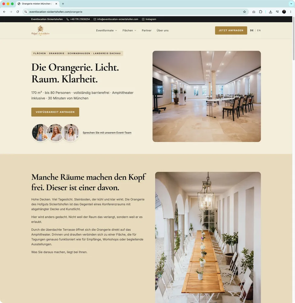 Mehrsprachige B2B-Website Eventlocation Hofgut Sickertshofen, von AINOVORA umgesetzt